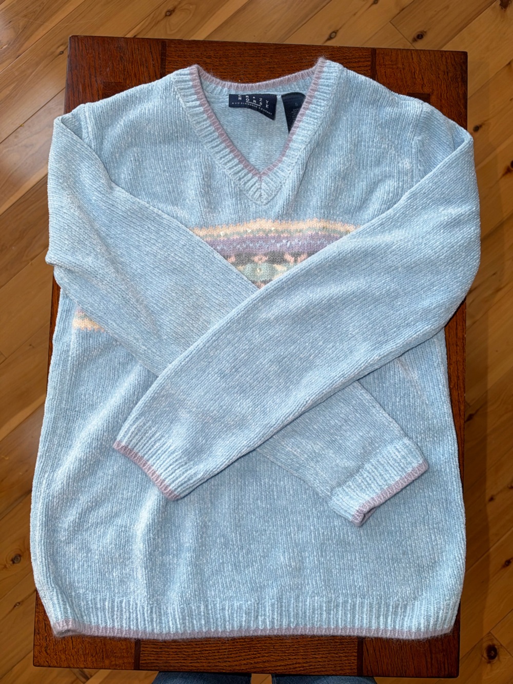 Liz Claiborne Light Blue V-Neck Sweater with Pastel Trim